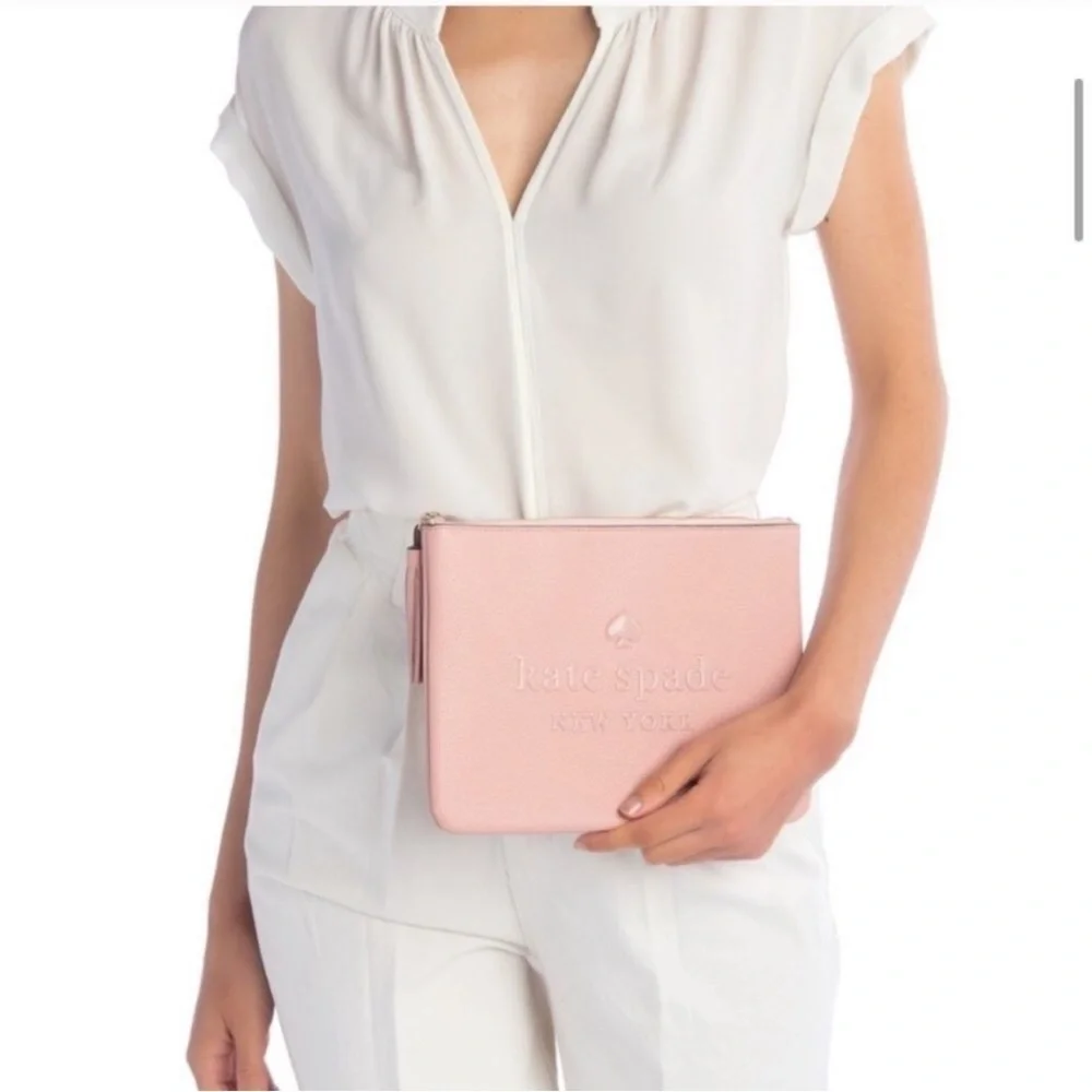 Kate spade ♠️ large tassel pouch logo rose pink - Picture 2 of 9